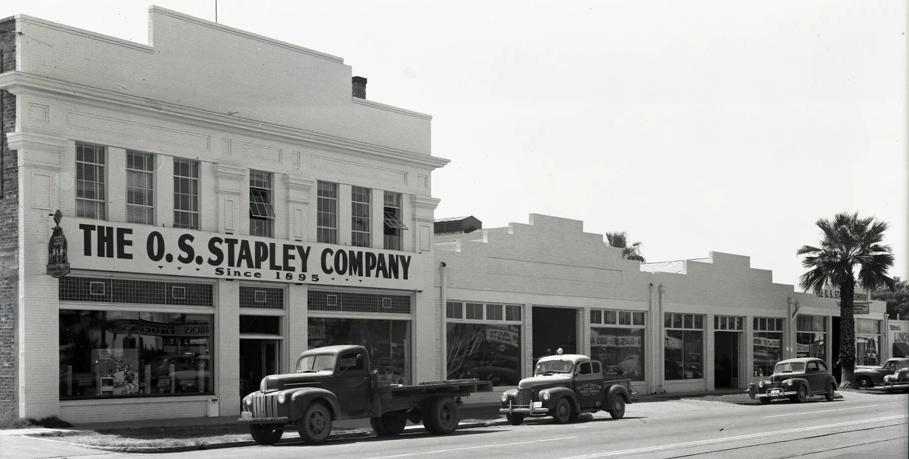 The O.S. Stapley Company storefront in the 1940s. Sign reads Since 1895.